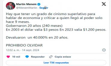 Martín Menem trató de "cínica" a Cristina Kirchner luego de la crítica al rumbo económico de Javier Milei