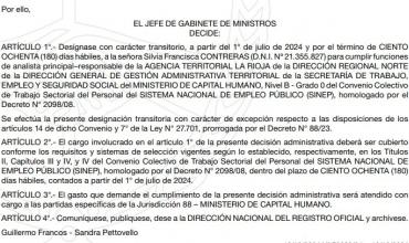 Designan a Silvia Francisca Contreras como responsable de la Agencia Territorial La Rioja del Ministerio de Capital Humano