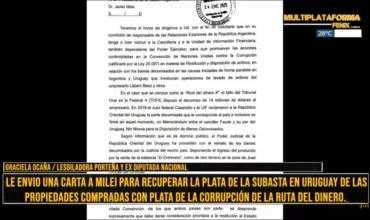 Graciela Ocaña presentó nota a Milei para que solicite a Uruguay devolución de dinero de la corrupción K