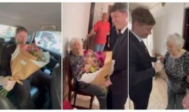 El deseo cumplido: Emanero sorprendió a Lucía, la bisabuela de 98 años que se conmueve con su música